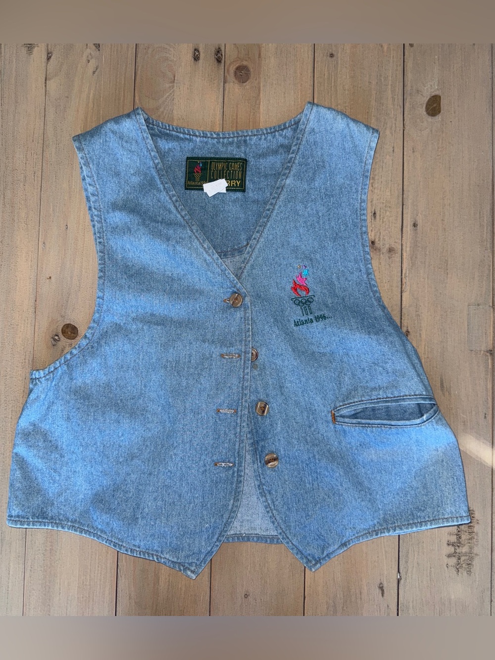 Atlanta 1996 Olympic Denim Vest with Embroidered Logo Size M